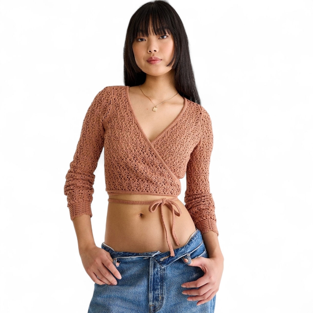 Aeropostale Wrap-front Open Knit Cropped Cardigan Sweater Womens Size Small